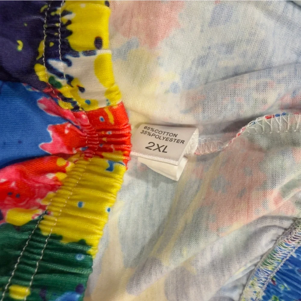 Rainbow Paint Splatter Effect Loose Fit Athletic Shorts w White Piping_10